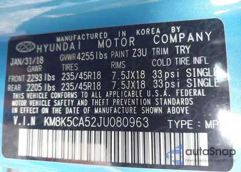 2018 Hyundai Kona Ultimate z USA, uszkodzony, nr VIN KM8K5CA52JU080963